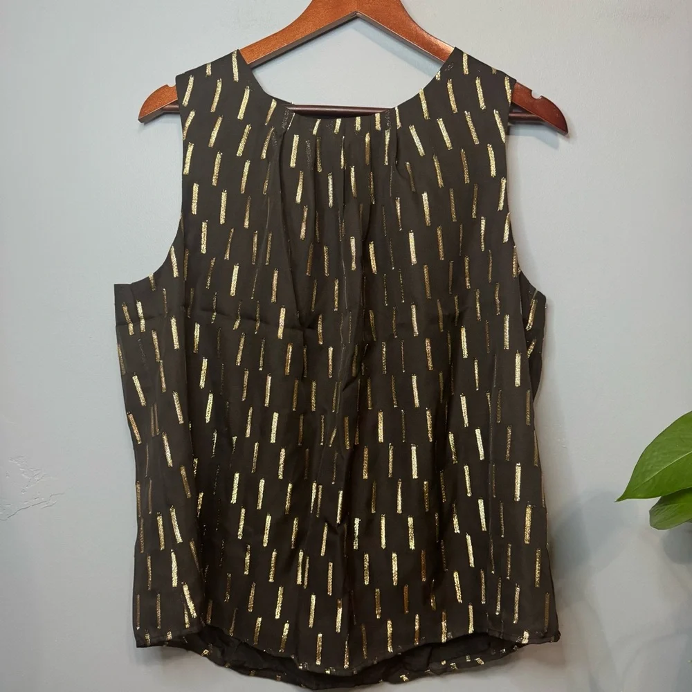 Worthington Sleeveless Black Clip Geometric Blouse Gold. NWT. XL Petite - Picture 2 of 13